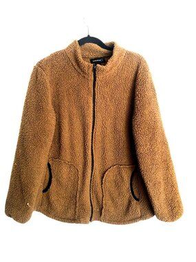 LEVEL 8-WOMENS BROWN COZY FULL ZIPUP CLOSURE SIDE POCKETS SHERPA SWEATER SIZE XL